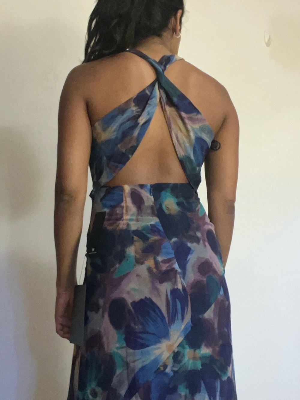 Lulus Delight In Elegance Navy Blue Multi Floral Halter Midi Dress - Size XS - Picture 3 of 3